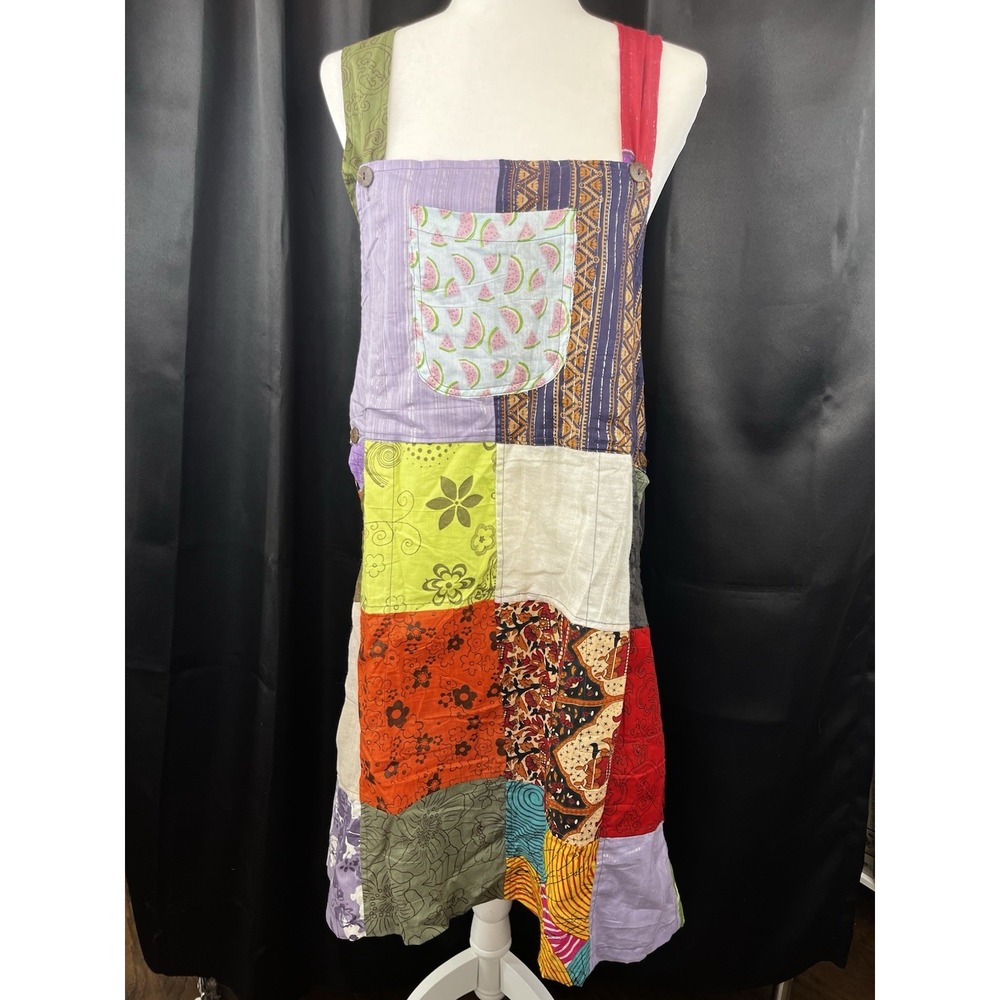 Like International Overalls Womens S/M Patchwork Boho Hippie Artsy Dress Pockets